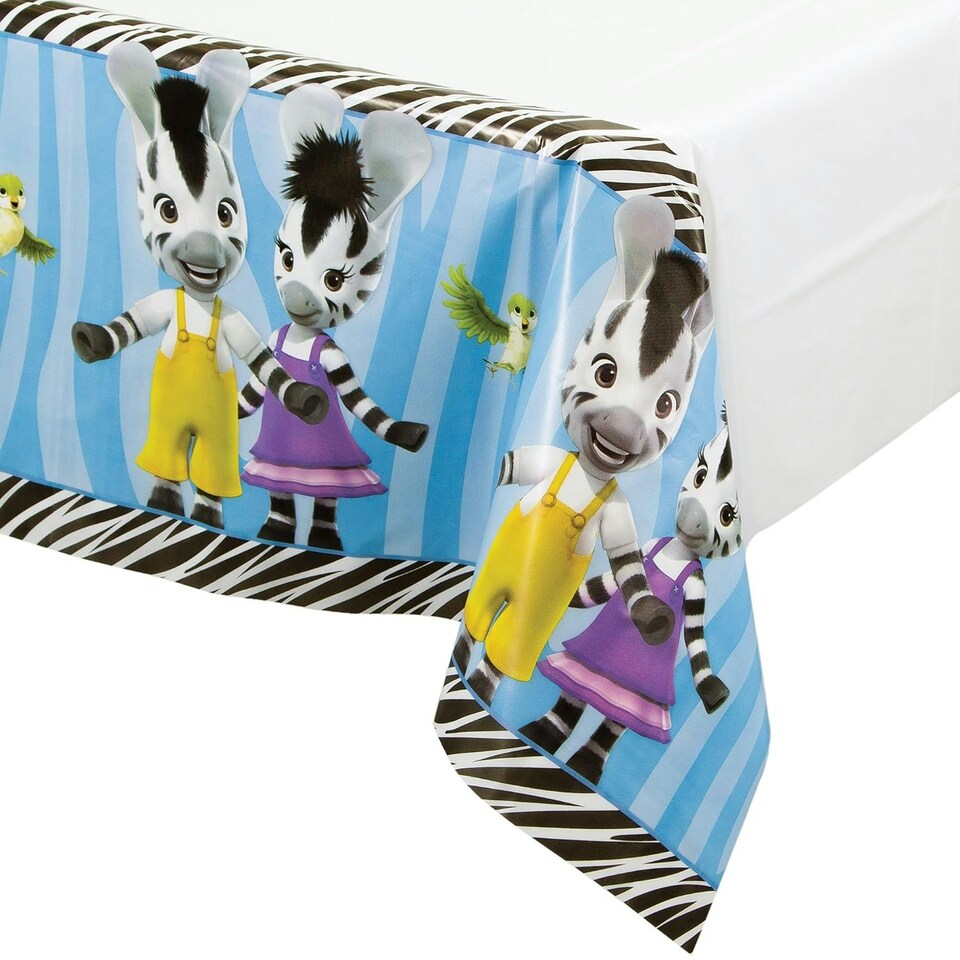 Zou Plastic Bordered Party Table Cover - White/Blue/Black - One Size