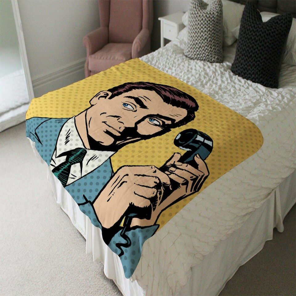 image 1 of Male businessman talking on the phone style pop art retro (Blanket)