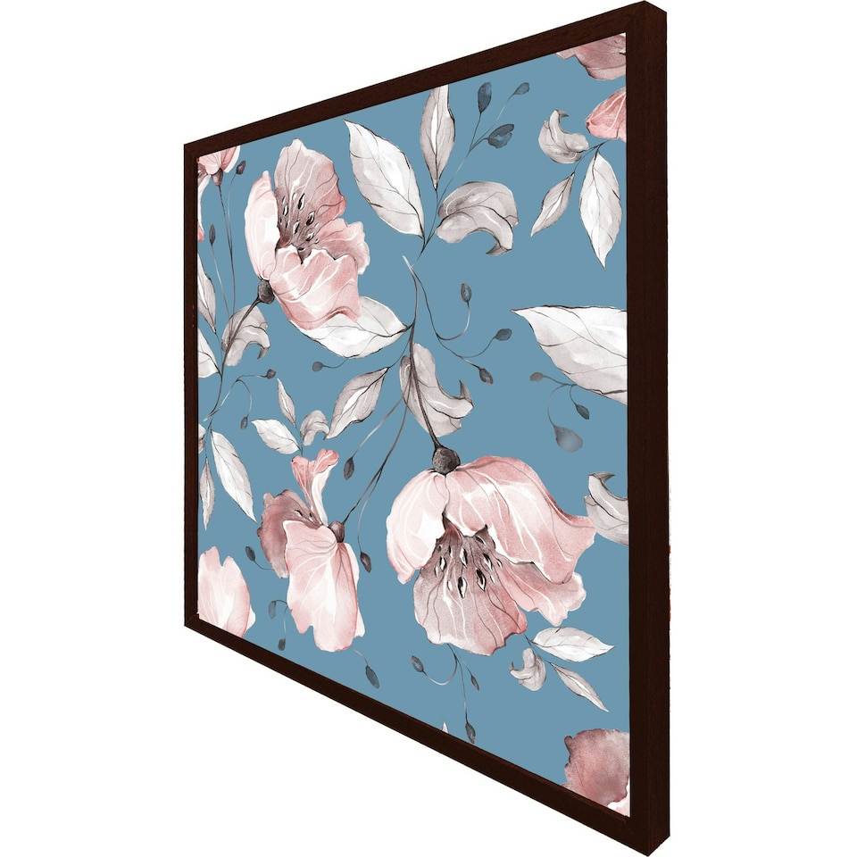 image 1 of Pink flowers on blue (Picutre Frame) Brown | XL