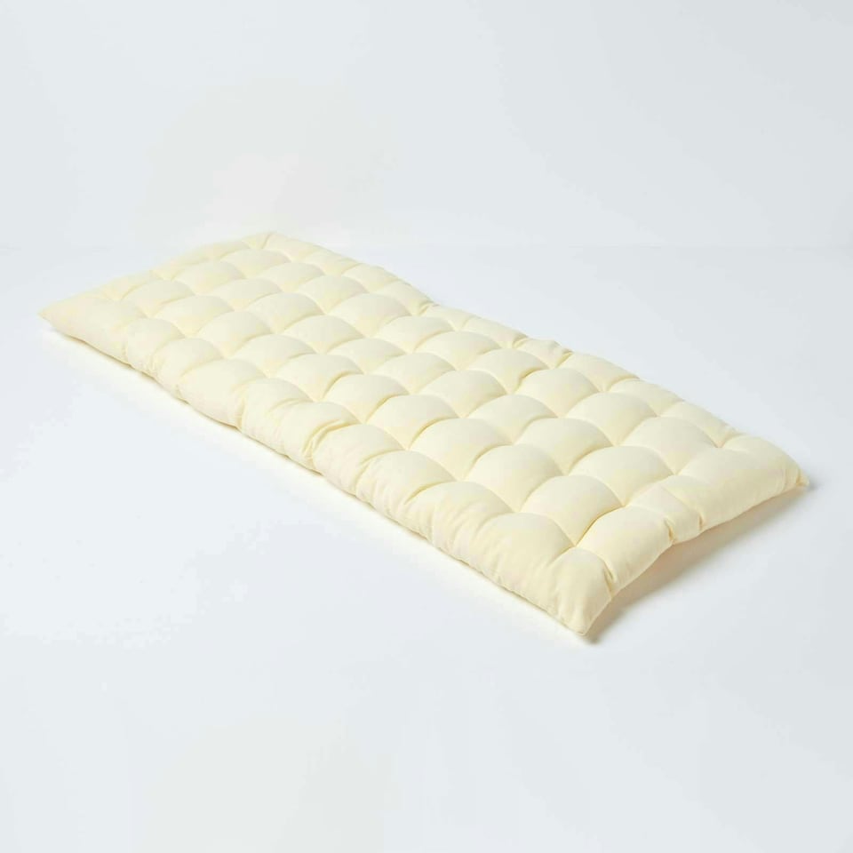 image 1 of Homescapes Garden Bench Cushion Luxury 2 Seater Cotton Indoor Outdoor Seat Pad | Cream | 108 x 42 cm | 1
