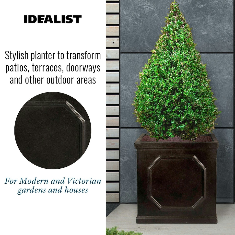 image 1 of Faux Lead Chelsea Box Square Dark Grey Light Stone Garden Planter W55 H55 L55 cm, 166 ltrs Cap.