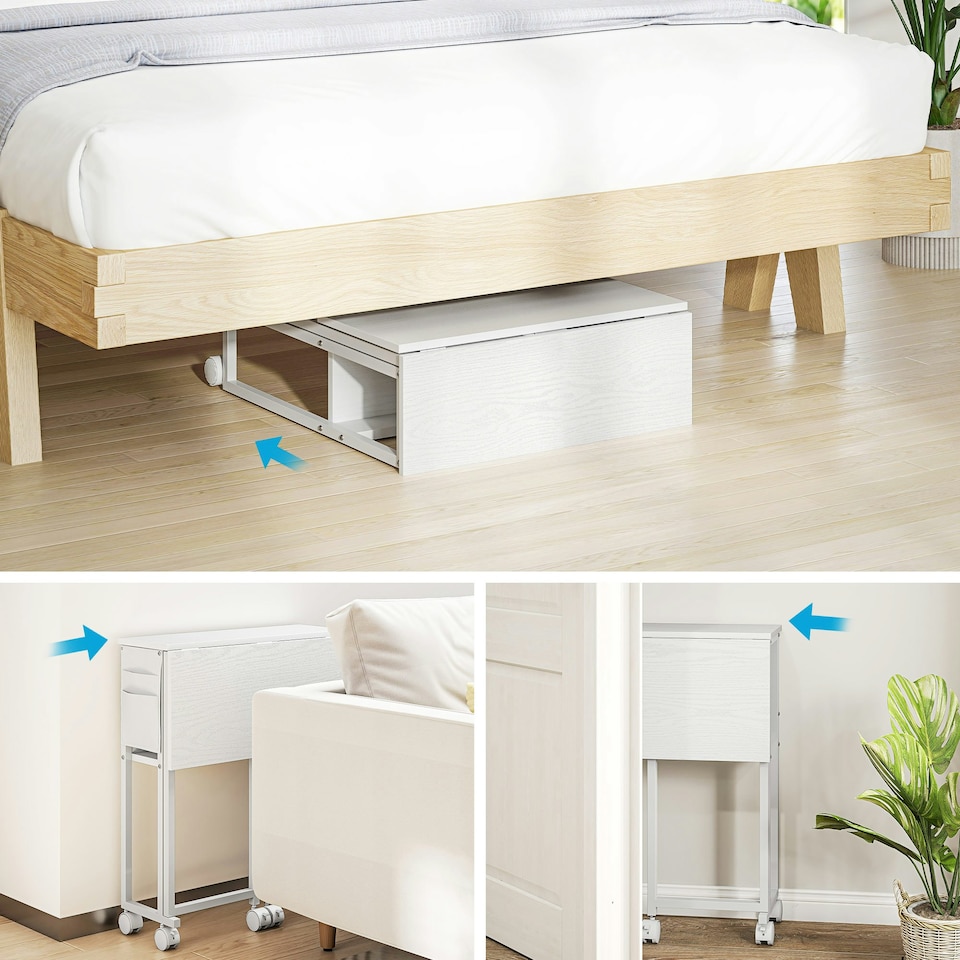 image 1 of HOMCOM 63 cm Foldable Computer Desk on Wheels for Small Spaces | White