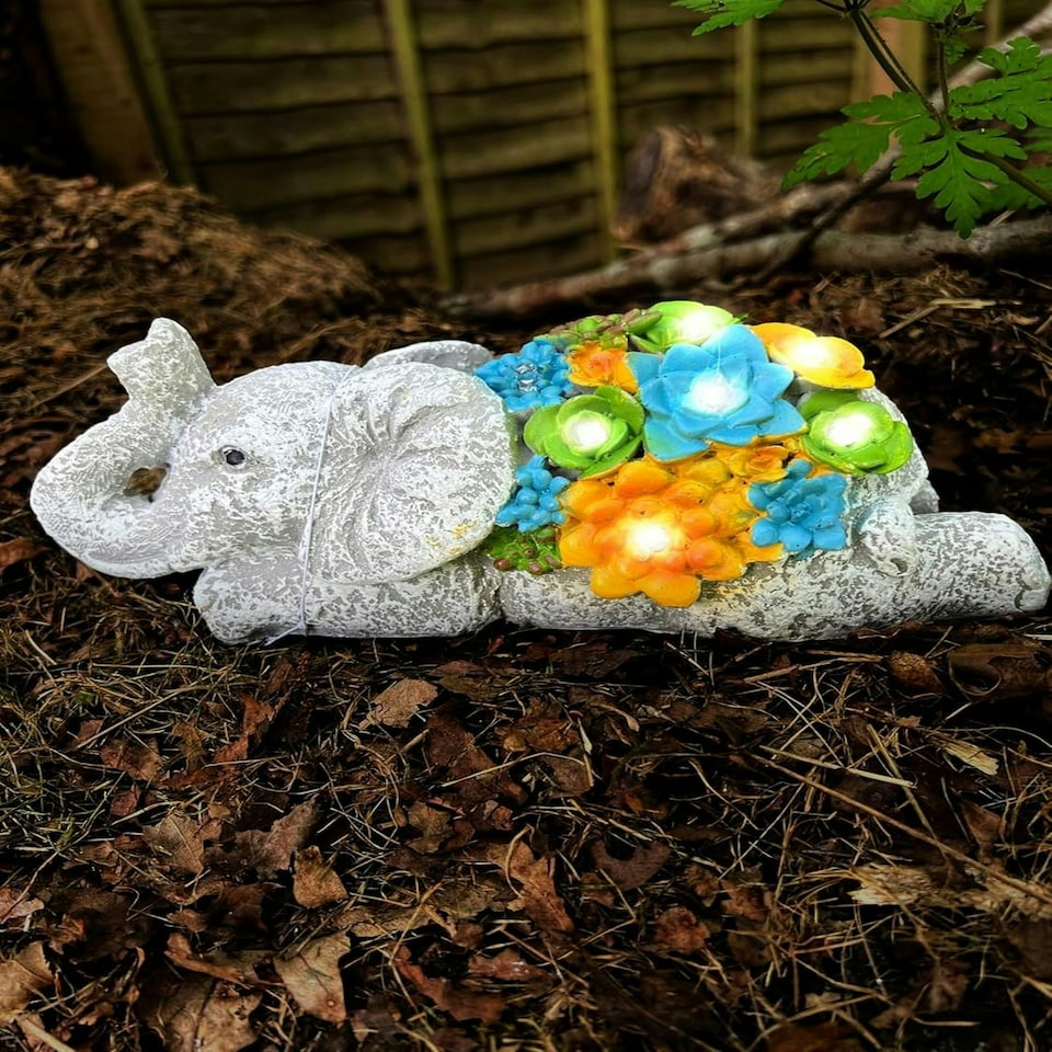 image 1 of Solar Elephant Statue (13x23x14cm) - Garden Ornament