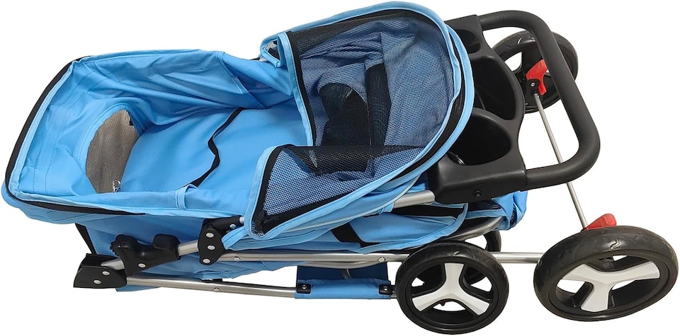 image 1 of Pet Stroller Dog Cat Puppy Pram Pushchair Travel Cart Jogging Buggy Carrier (Blue with Cover)