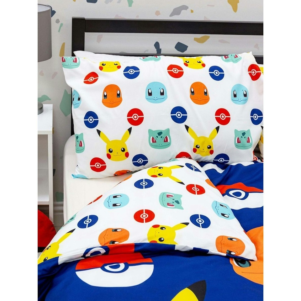 image 1 of Pokemon Badge Duvet Cover Set - Blue/White/Yellow - Double Blue | Double