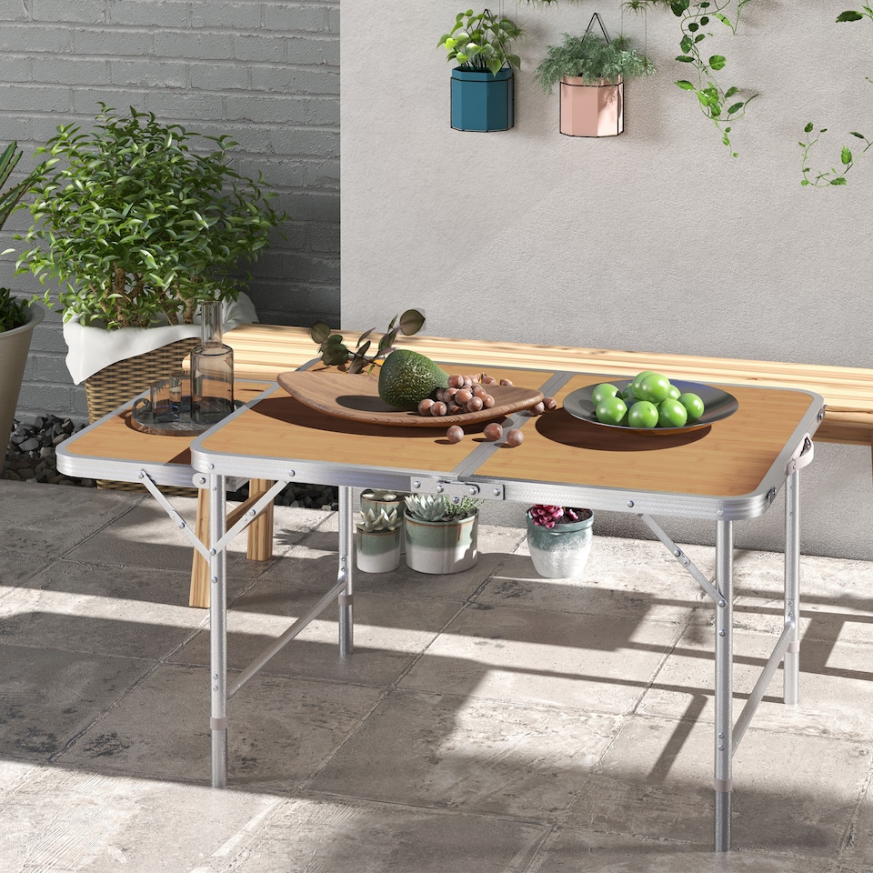 image 1 of Outsunny 3ft Aluminium Picnic Table with Side Desktop Adjustable Outdoor BBQ Party Portable Folding Lightweight