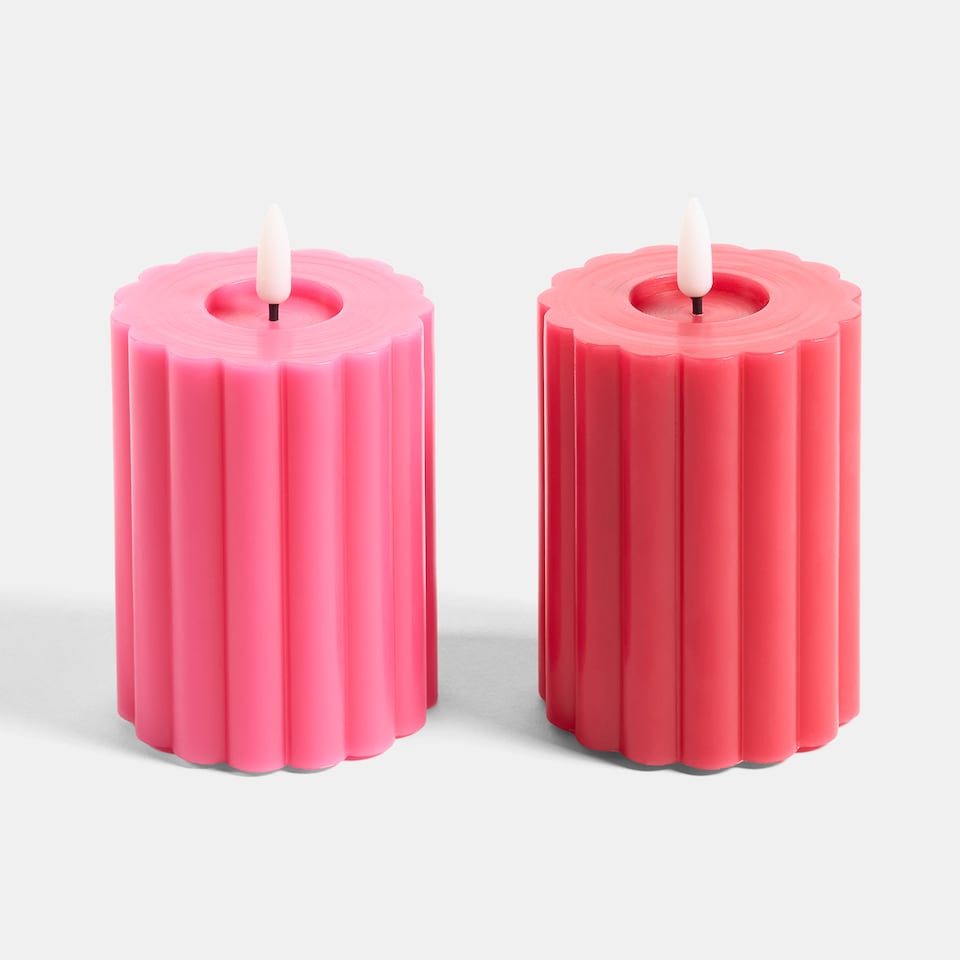 image 1 of OHS Set of 2 Ribbed Flameless LED Candles Decorative Lights Party Home | Multi | Red & Pink