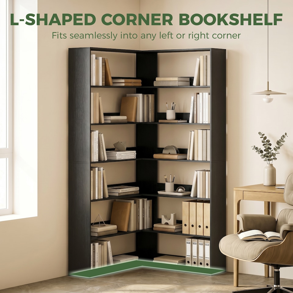 image 1 of HOMCOM 7 Tiers Corner Bookshelf, L-Shaped