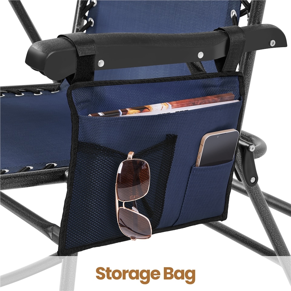 image 1 of Yaheetech 65.5 cm W Foldable Rocking Lounger with Pillow-Navy Blue | Blue | Navy Blue | One Size | 1