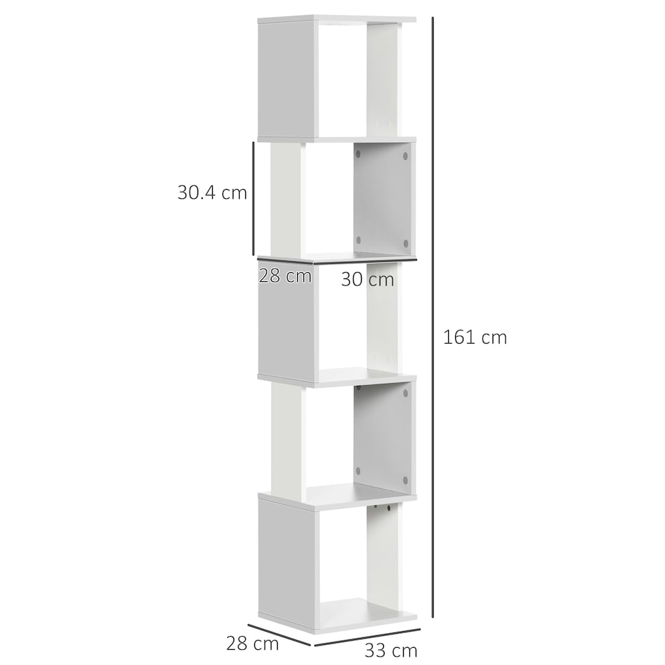 image 1 of HOMCOM Modern 5-Tier Bookshelf, Freestanding Bookcase Storage Shelving for Living Room Home Office Study, White and Light Grey