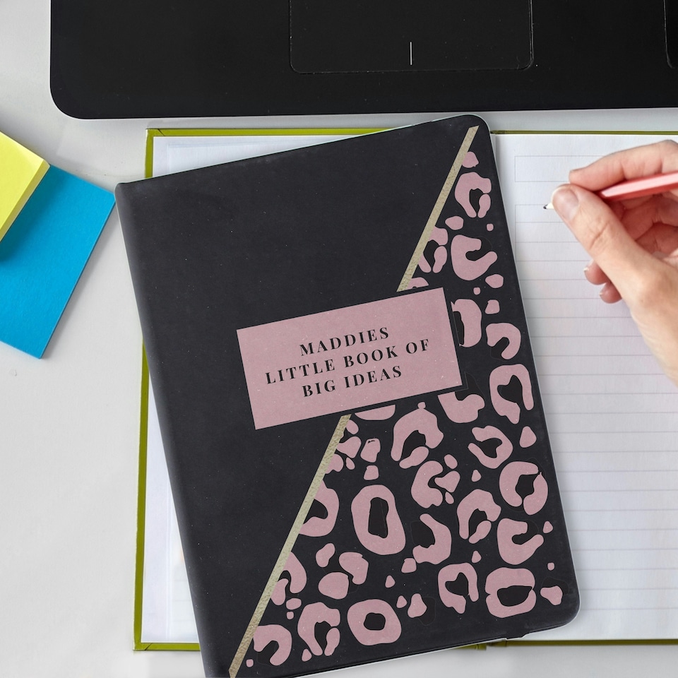 image 1 of Personalised Leopard Print Black Hardback Notebook