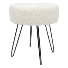 Harbour Housewares Boucle Footstool - Round Modern Dressing Table Footstool Vanity Seat Chairs - 40 x 35cm - Black Legs | Black | Cream/Black | Pack of 1 | 1