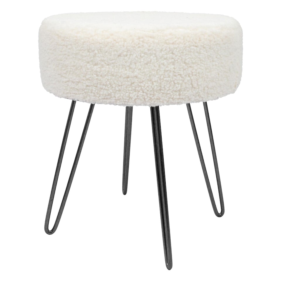 image 1 of Harbour Housewares Boucle Footstool - Round Modern Dressing Table Footstool Vanity Seat Chairs - 40 x 35cm - Black Legs | Black | Cream/Black | Pack of 1 | 1
