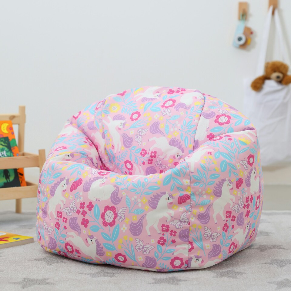 image 1 of icon Kids Unicorn Bean Bag Chair Purple Childrens Bean Bags Pink