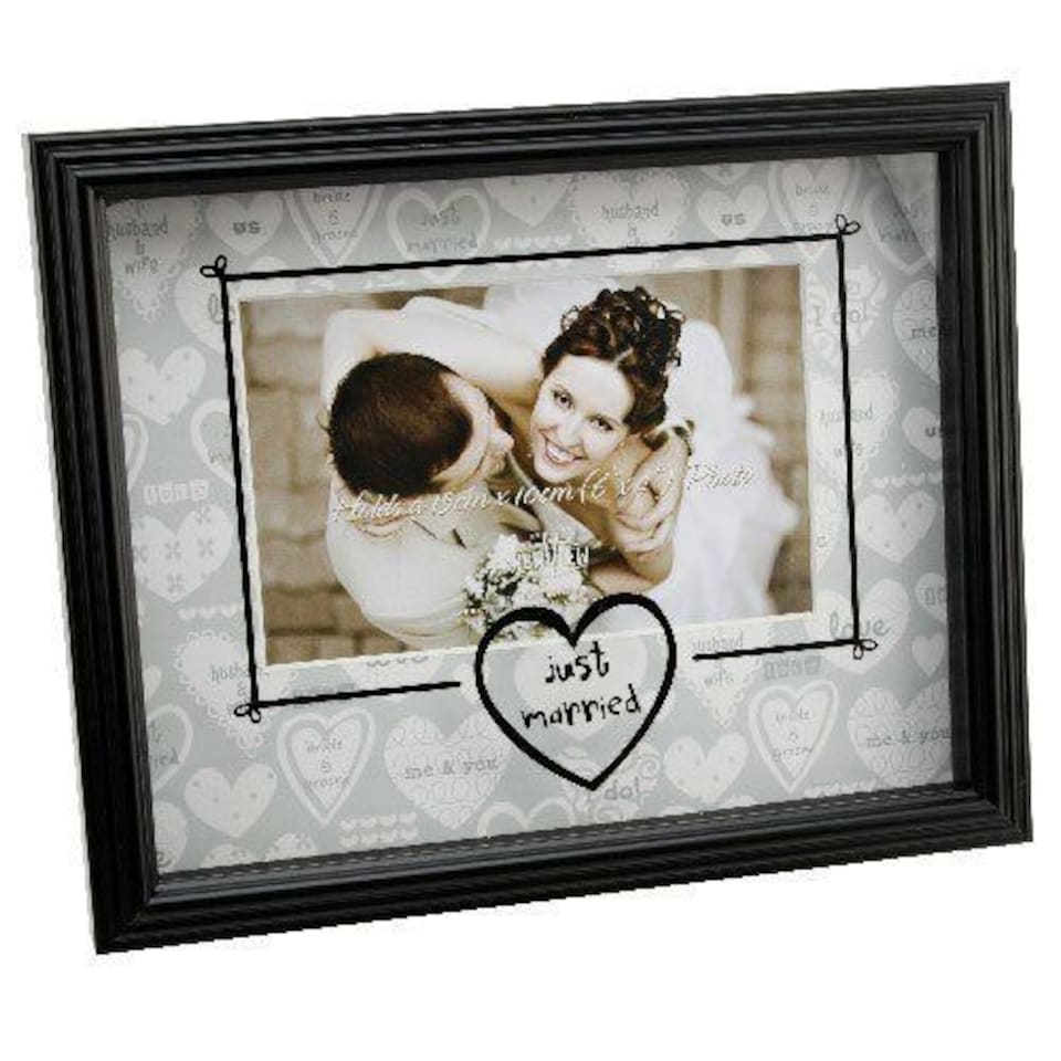 image 1 of New View Sketchy Cartouche Photo Frame -'Just Married' glass printed Frame