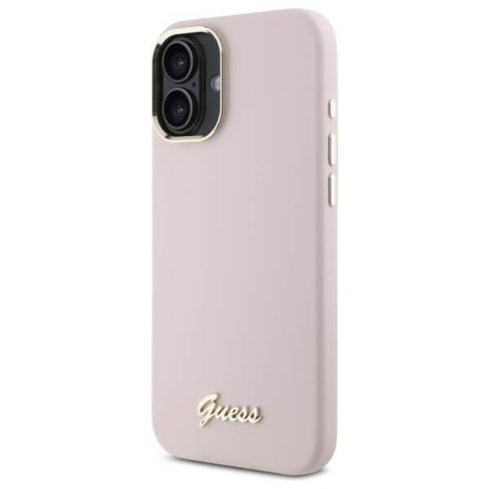 image 1 of Guess Script Metal Logo & Frame Silicone Case for iPhone 16 6.1 Pink - GUHCP16SSMBSLP