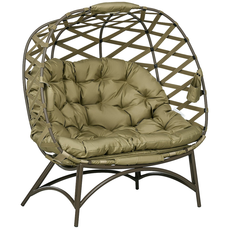 image 1 of Outsunny 2 Seater Egg Chair Outdoor with Cushion, Cup Pockets - Khaki