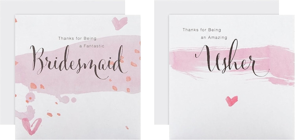image 1 of Bridesmaid and Usher Thank You Cards Pack of 10 in 2 Contemporary Designs
