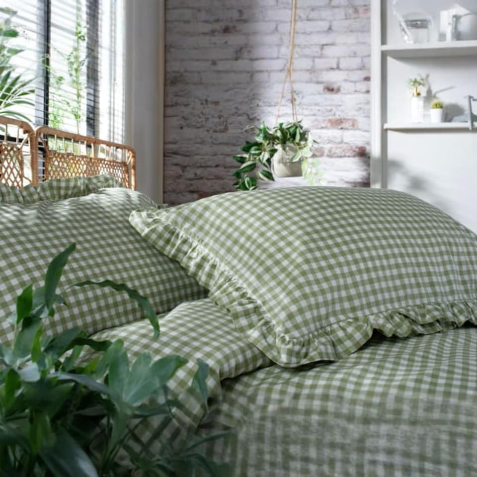 image 1 of TLC Gingham Frilled Duvet Set