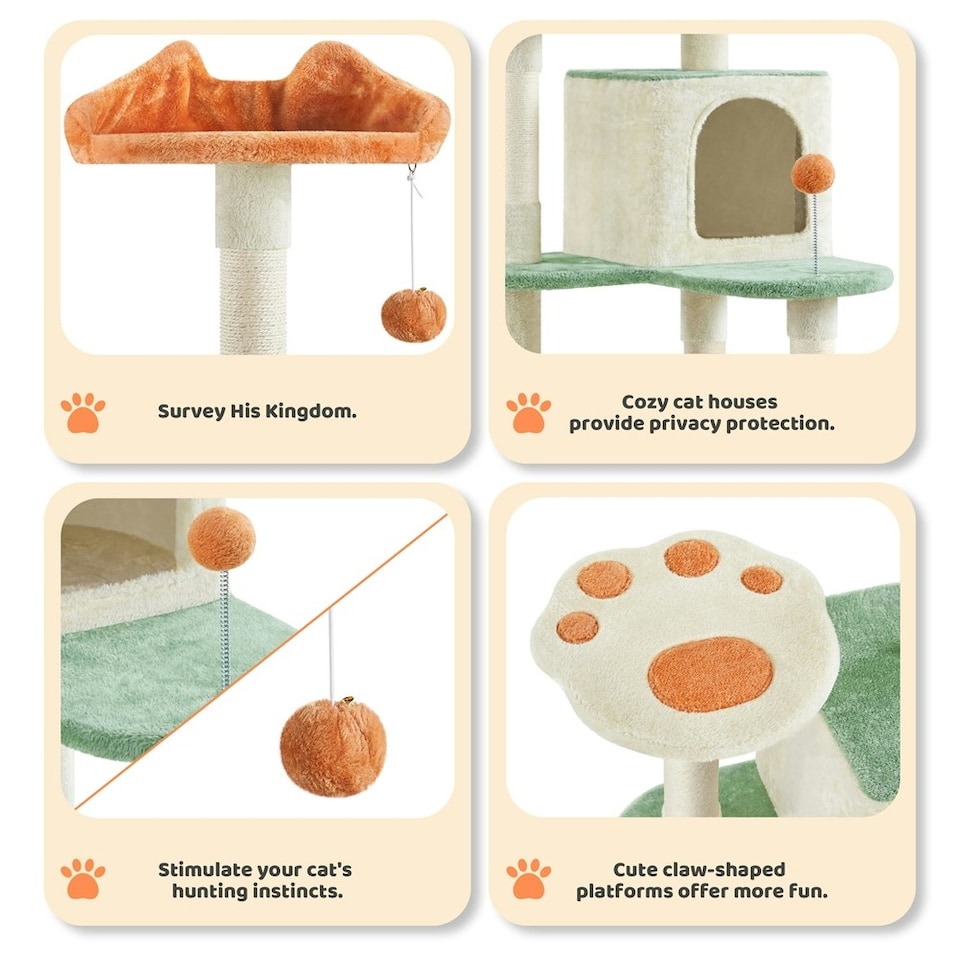 image 1 of Yaheetech 164 cm Cat Paw-Shaped Play Tower Beige
