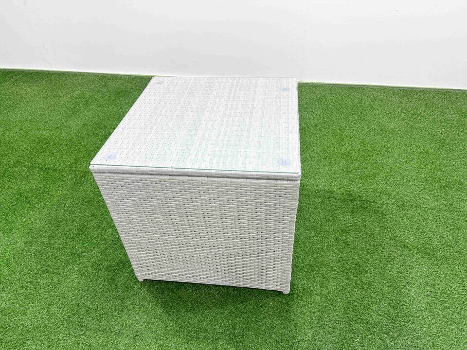 image 1 of Fimous Rattan Garden Furniture Dining Set 7-seater Patio Rectangular Table Love Sofa Set with 2 Side Tables Big Stool