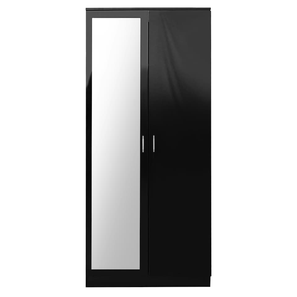 image 1 of Modern 2-Door Wardrobe with Mirror High Gloss Finish In Black Black