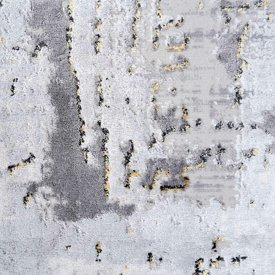 image 1 of KUKOON Grey Gold Metallic Distressed Abstract Runner Rug 60cm x 240cm | Grey