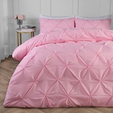 OHS Pinch Pleat Diamond Pintuck Duvet Cover and Pillowcase Set, King - Pink