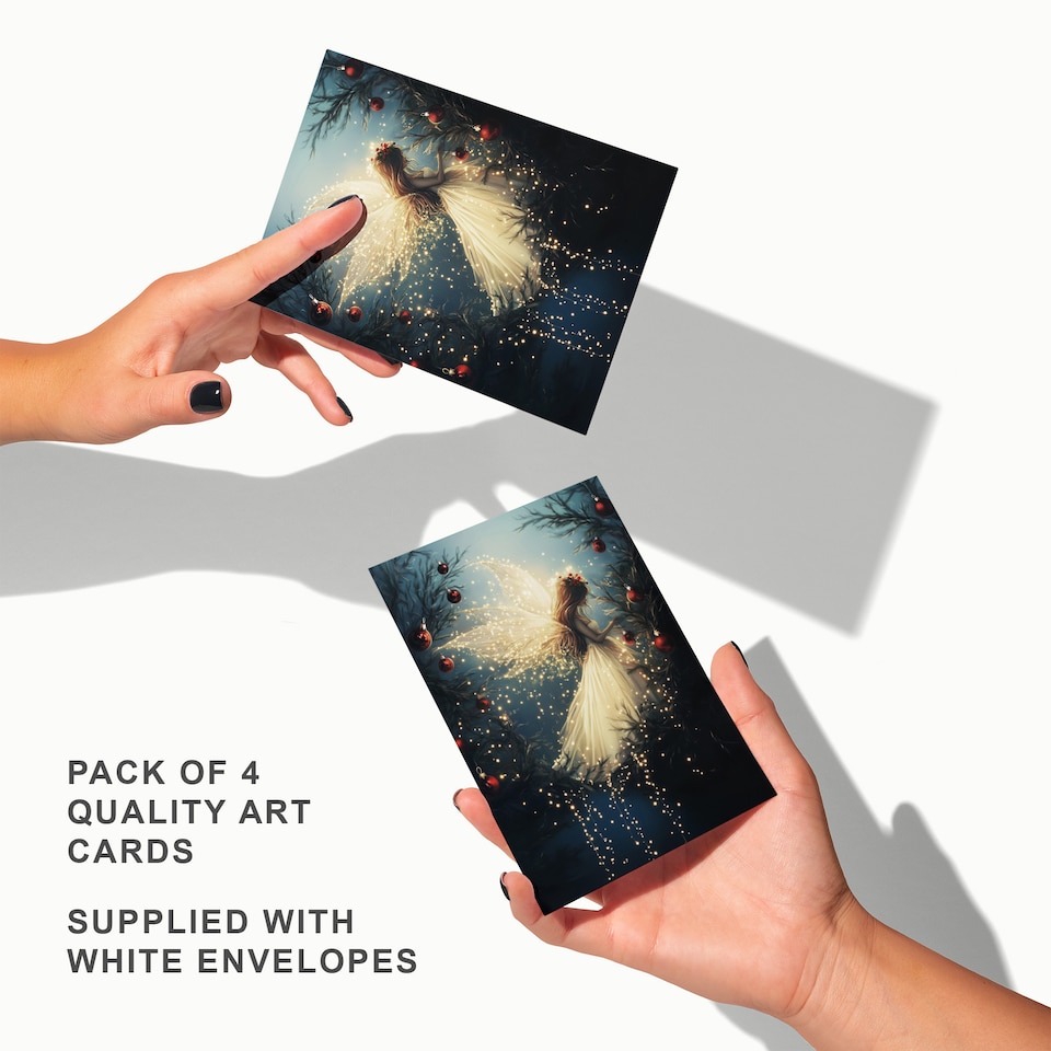 image 1 of Magical Christmas Tree Art Cards Festive Fairy Multipack of 4 Blank A6