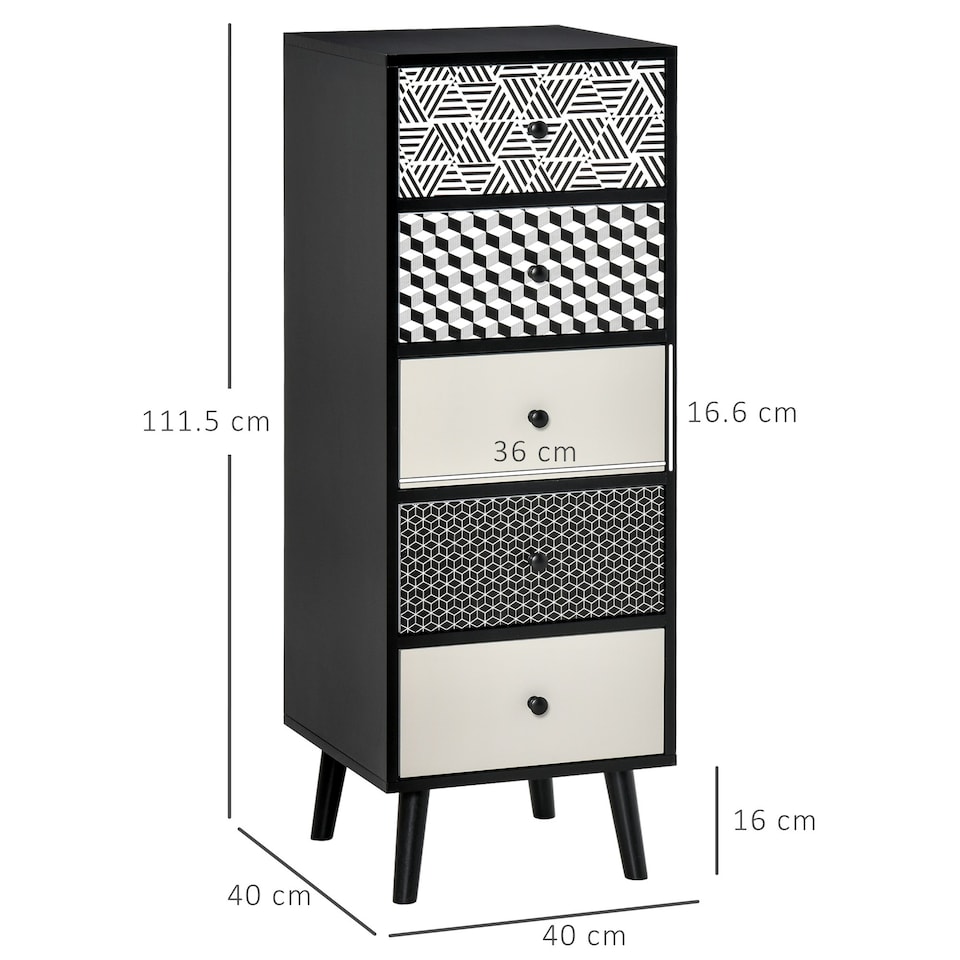 image 1 of HOMCOM Chest of Drawers, 5 Drawer Storage Organizer Unit Bedroom