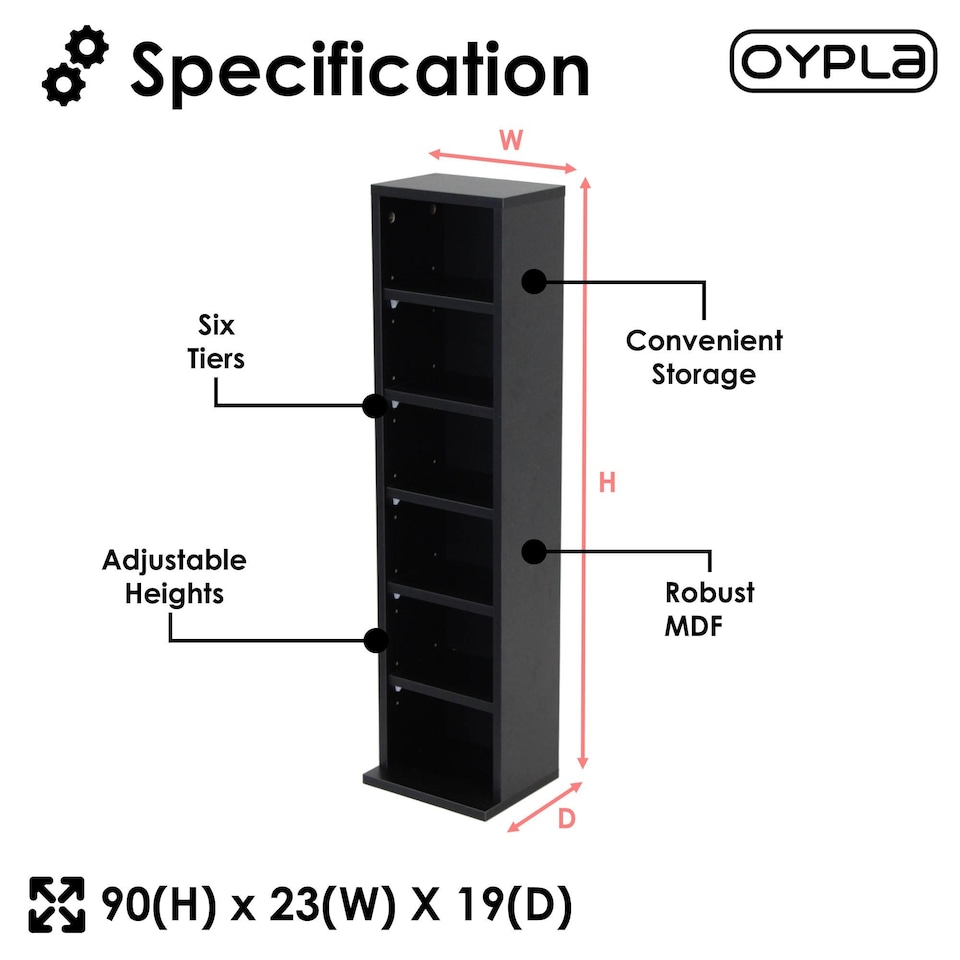 image 1 of 6 Tier Black Wooden CD DVD Game Book Shelf Storage Tower Rack - Fits 102 CDs