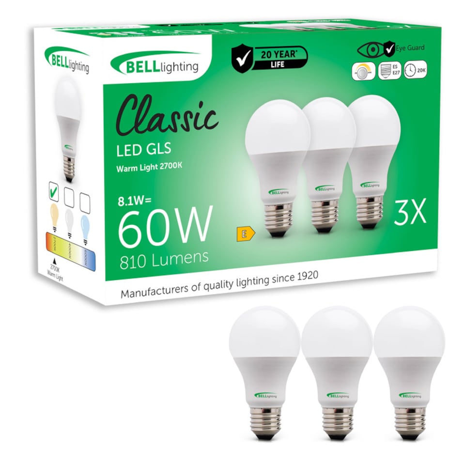 image 1 of BELL Lighting E27 Edison Screw 8.1W GLS Dimmable LED Light Bulbs Warm White 2700K