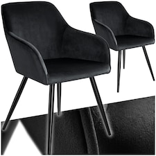 Dining Chair Marilyn - with armrests, padded, velvet look, black steel legs - Set of 2 Black