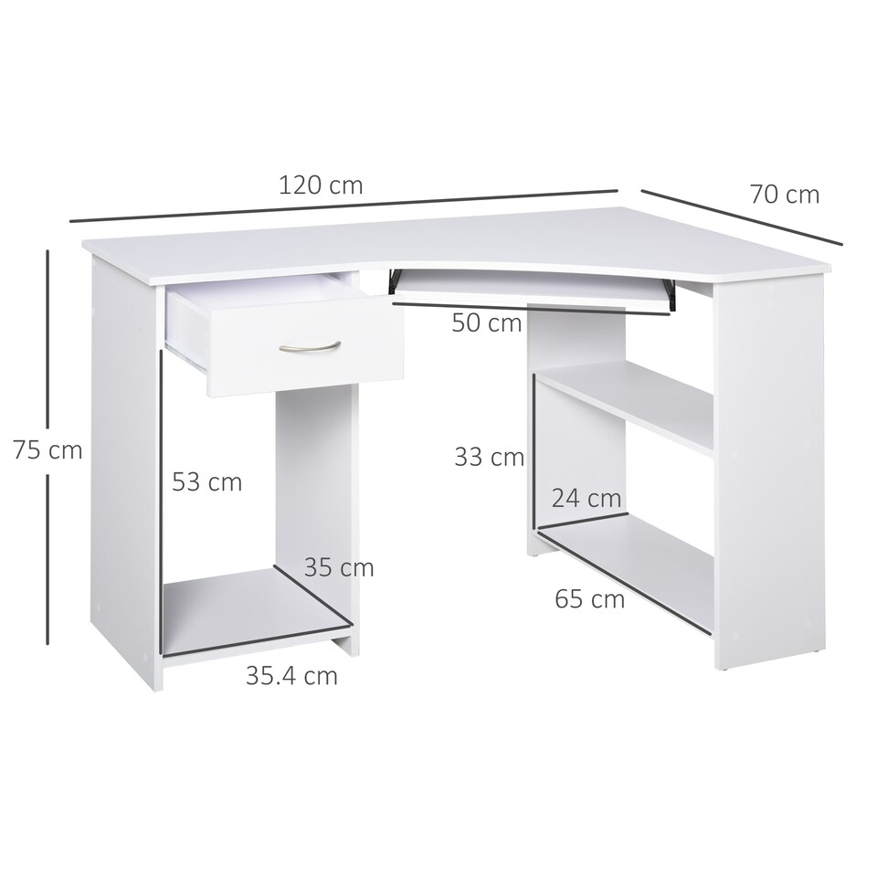 image 1 of HOMCOM L-Shaped Corner Computer Desk with 2 Shelves Worktop White