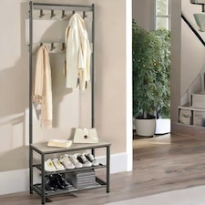 Hall Tree Coat Stand With Shoe Storage and Hooks Brown One Size
