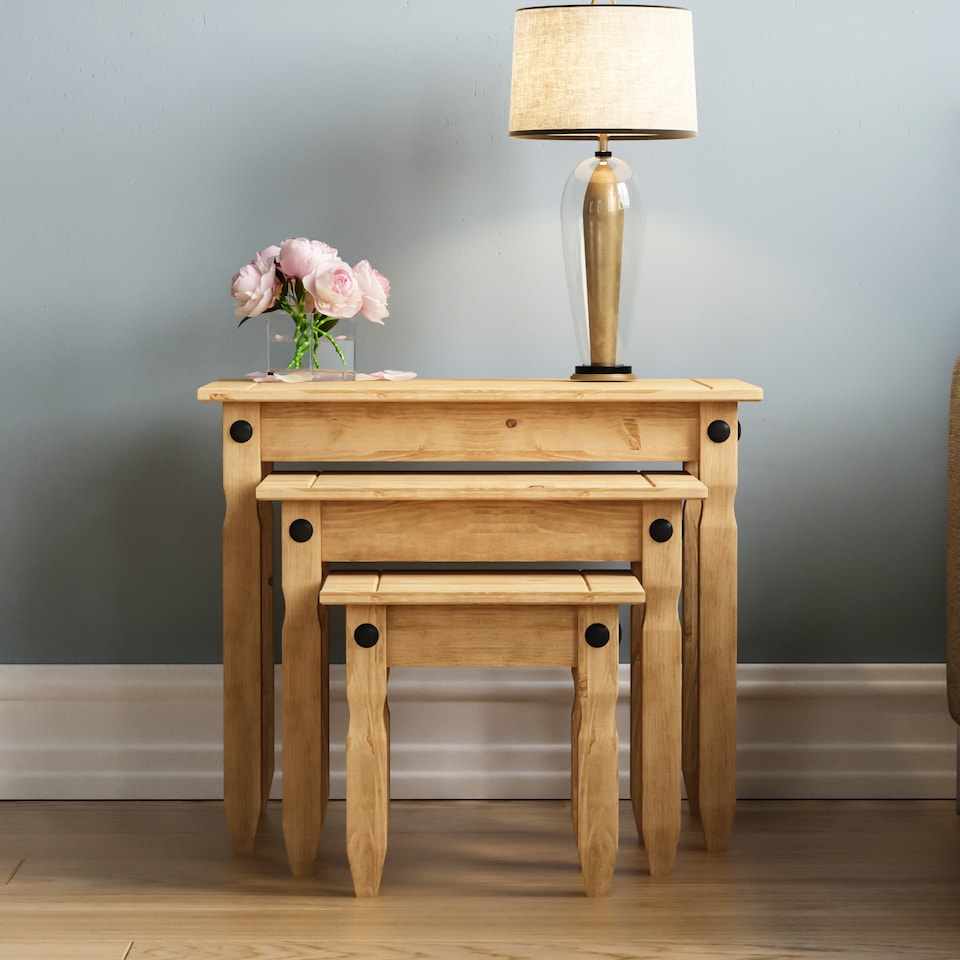 image 1 of Vida Designs Corona Set of 3 Nest of Tables Sofa Side End Table, Solid Pine Wood