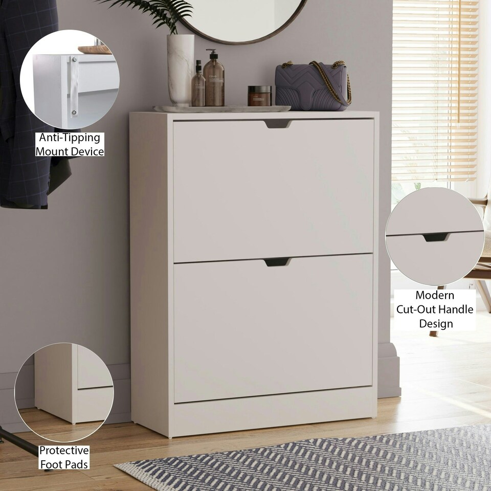 image 1 of Vida Designs 2 Drawer Shoe Cabinet Shoe Rack Storage Cupboard, 100% FSC, White