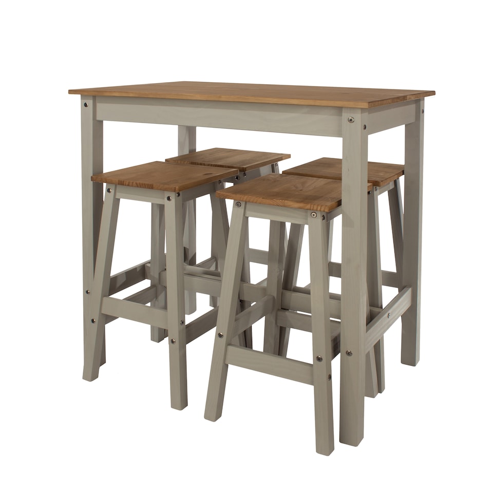 image 1 of Premium Corona Linea Breakfast Dining Set with Table and 4 High Stools - Grey Waxed Pine | Grey | Grey | 1