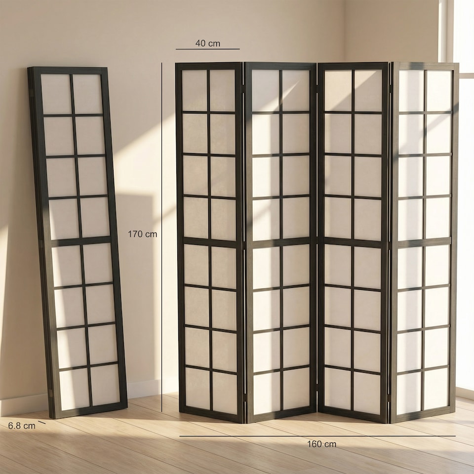image 1 of HOMCOM Indoor Room Partition, 4 Panel Folding Room Divider, Black
