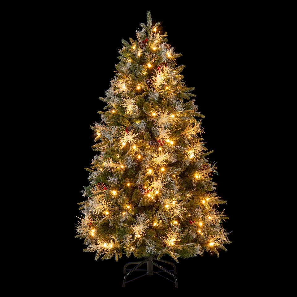 image 1 of COSTWAY 5FT Pre-lit Christmas Tree Artificial Hinged Xmas Tree with 602 Branch Tips