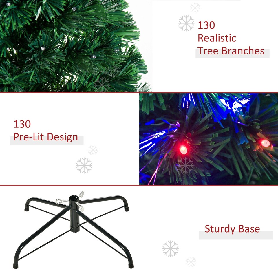 image 1 of HOMCOM 4FT Prelit Artificial Christmas Tree Fiber Optic Xmas Decoration, Green
