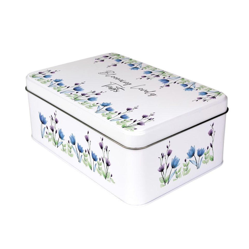 image 1 of Blue & Purple Floral Rectangular Tin