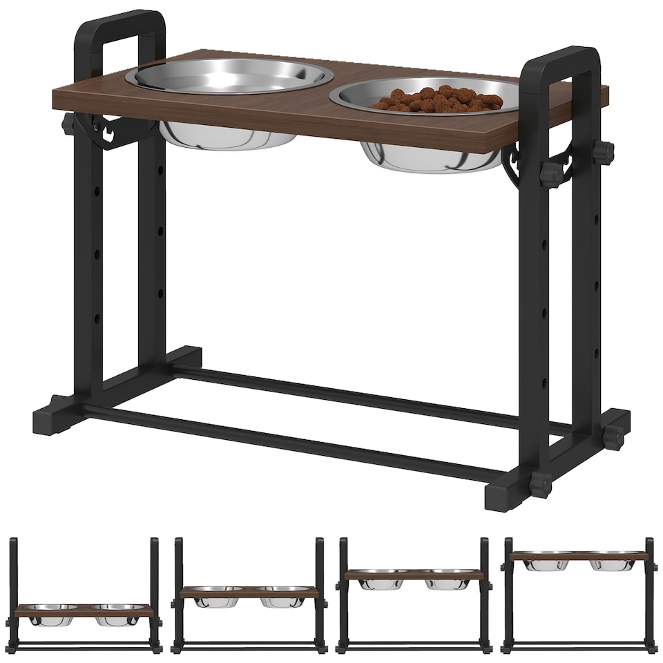 image 1 of PawHut Raised Dog Bowls with 4 Heights Adjustable and 3 Adjustable Angles