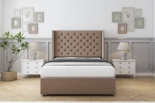 Sloomy Dior Mink Plush Divan Bed With Mattress No Drawers With 54" Wingback Headboard 4'6 Double | Brown | Mink | Double | 1
