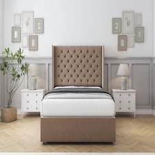 Sloomy Dior Mink Plush Divan Bed With Mattress No Drawers With 54" Wingback Headboard 4'6 Double | Brown | Mink | Double | 1
