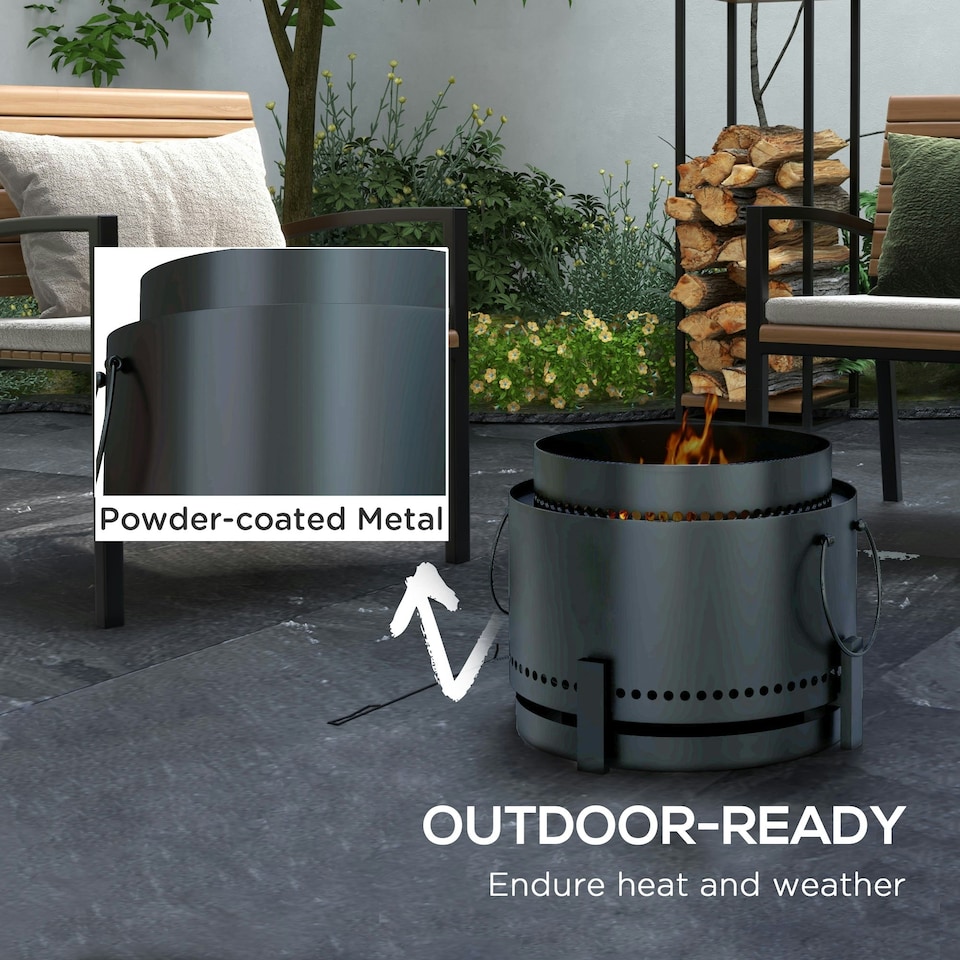 image 1 of Outsunny 37cm Smokeless Wood Burning Firepit Metal Fire Pit, Black