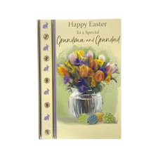 For Grandma And Grandad Flower Pot And Colourful Eggs Design Easter Card