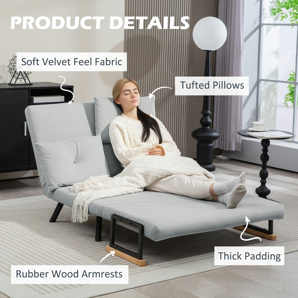 image 1 of HOMCOM Click Clack 2 Seater Sofa Bed for Living Room, Guest Room, Light Grey