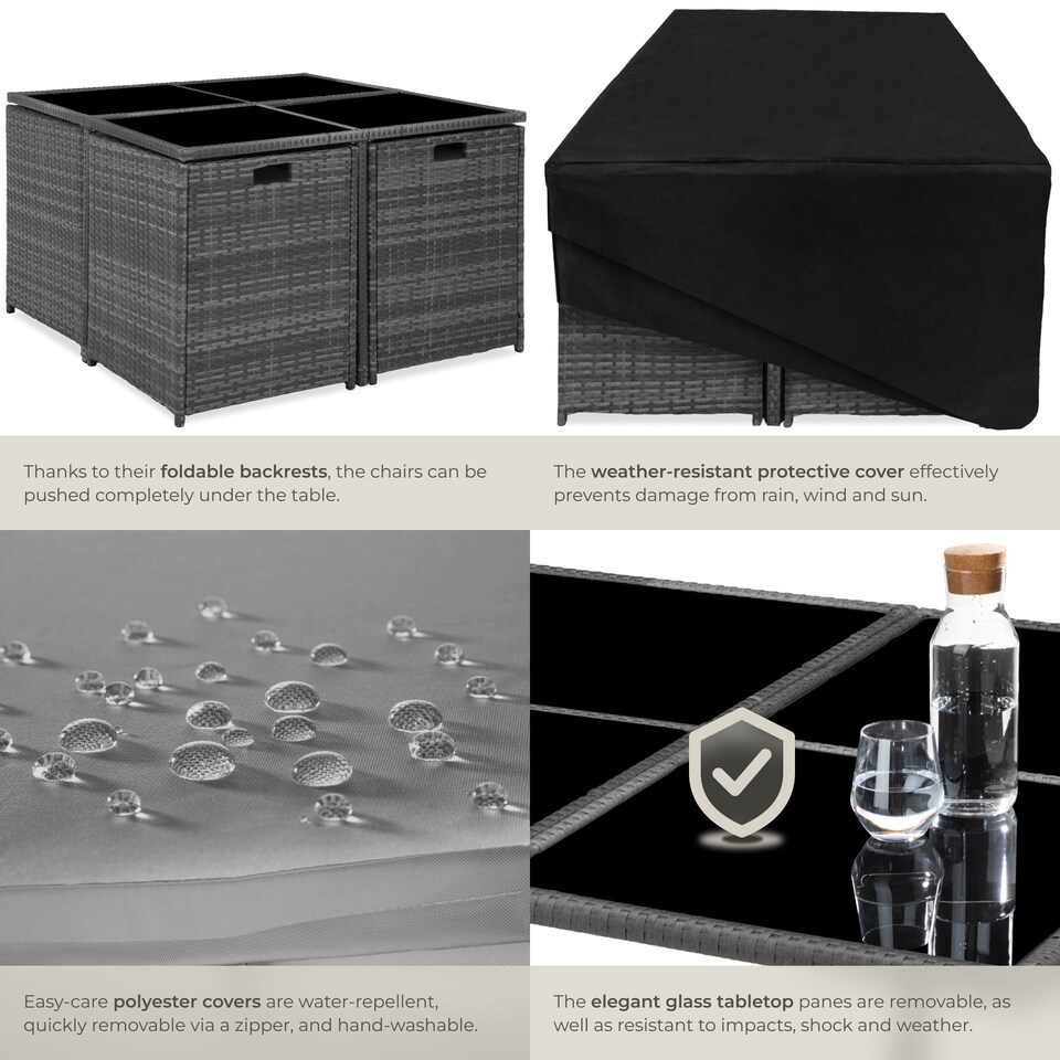 image 1 of Garden Table and Chairs Bilbao - 8 seats, weather & UV-resistant, rain cover | Grey | grey | 53 x 53 x 87 cm | 1