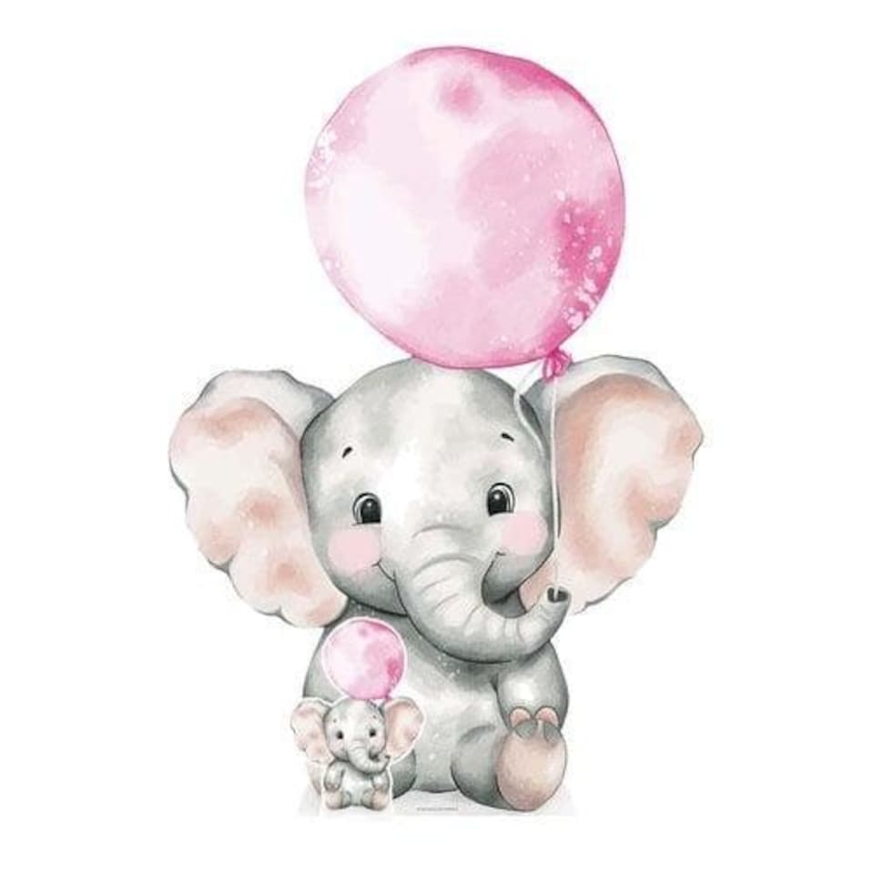 image 1 of Elephant with Pink Balloon Lifesize Cardboard Cutout 133cm | Pink